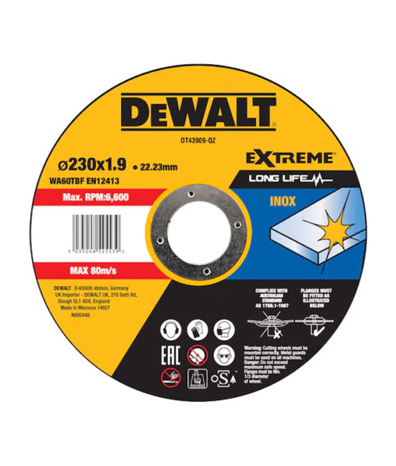 Disque à tronçonner l’inox Ø230×22,2mm DEWALT DT43909-QZ épaisseur 1,9mm