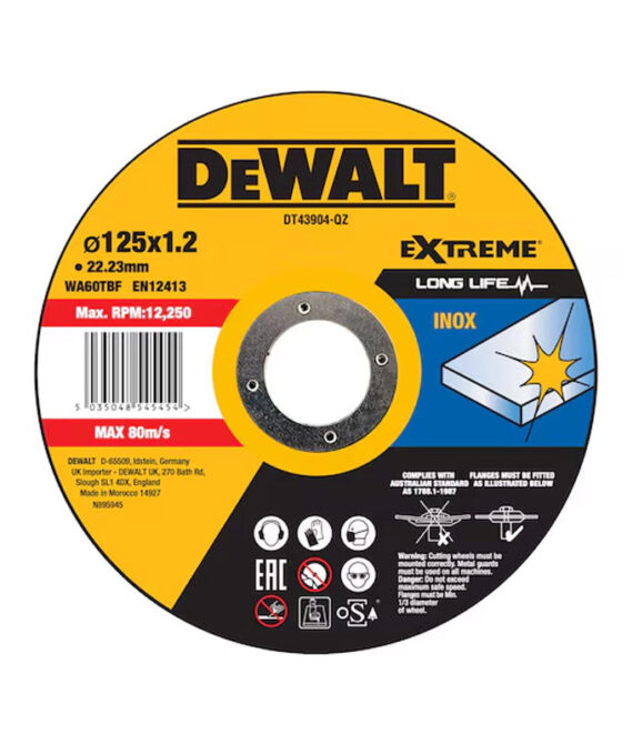 Disque à tronçonner l’inox 125×22,2mm, moyeu plat DEWALT
