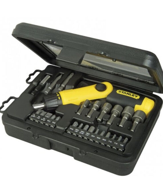 Tournevis porte-embouts à cliquet poignée revolver – coffret 25 pièces – STANLEY – 0-63-022