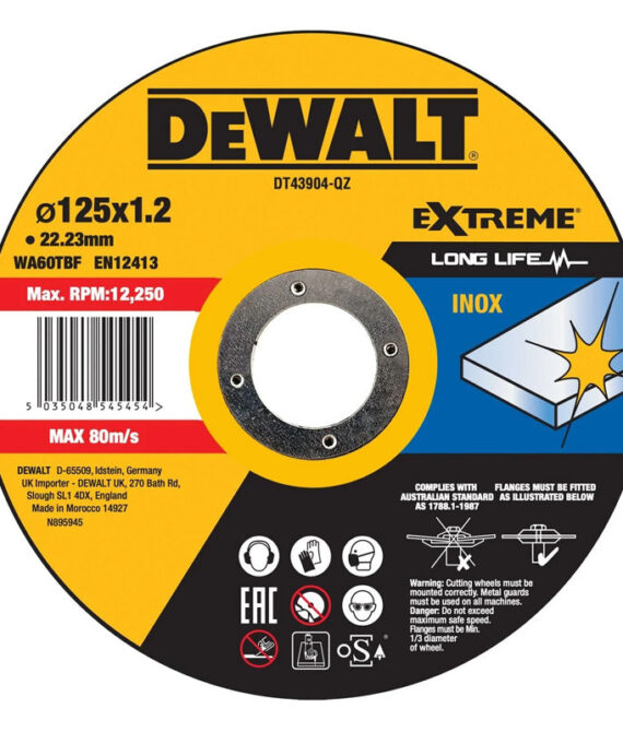 Lot de 25 Disques à tronçonner l’inox 125×22,2mm, moyeu plat DEWALT