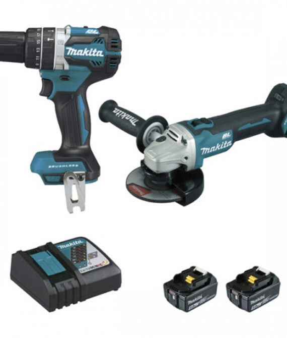 Pack 2 outils MAKITA DLX2210TJ1 (DGA506+DHP484+BL1850×2+DC18RC+MAK2&3)