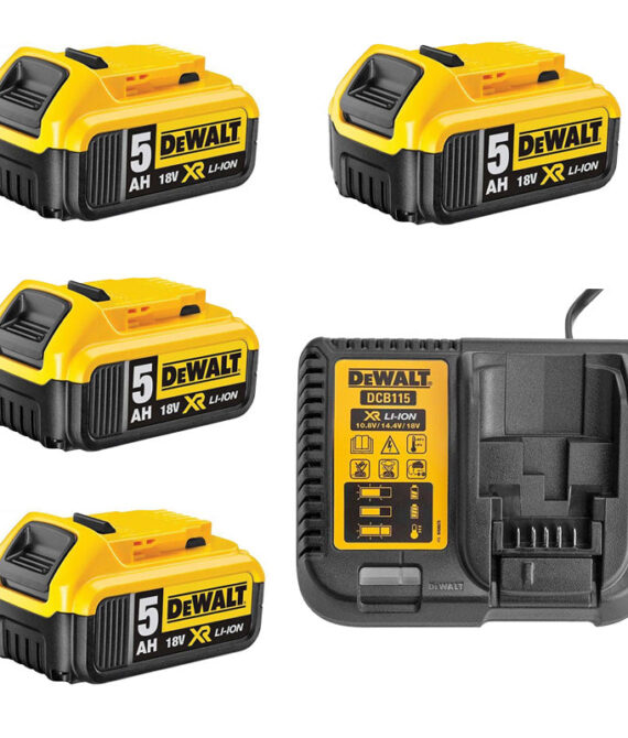 Pack ÉNERGIE DEWALT 4 Batteries 5,0 Ah 18V DCB184-XJ et un chargeur DCB115-XJ