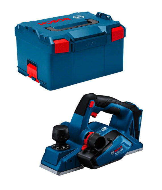 Rabot 82mm 18V BOSCH GHO 18V-26 solo L-Boxx, butée et sac à poussière