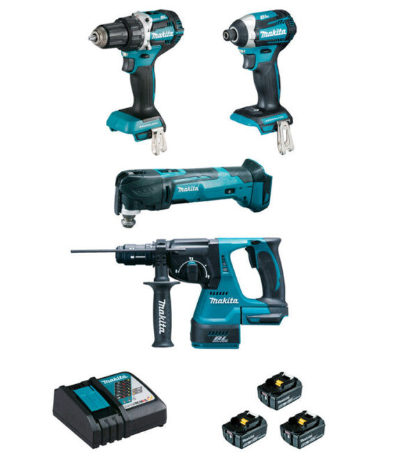 Ensemble de 4 Machines 18V Li-Ion MAKITA DLX4109TJ 5 Ah (DDF484 + DTD154 + DHR243 + DTM51)