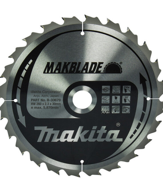 Lame carbure MAKBLADE MAKITA B-33679, pour scies sur table, 260/30/24 Bois