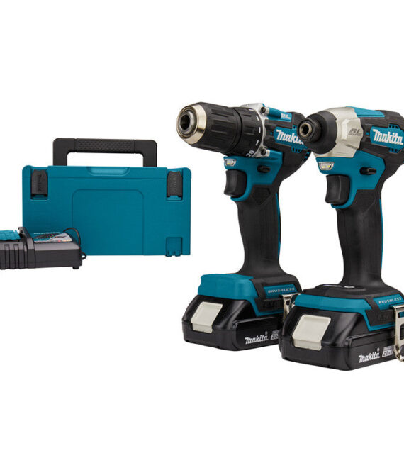 Pack 2 outils MAKITA DLX2423AJ – 18V avec Perceuse DDF487 + Visseuse à chocs DTD157 + 2 batteries 2Ah + chargeur